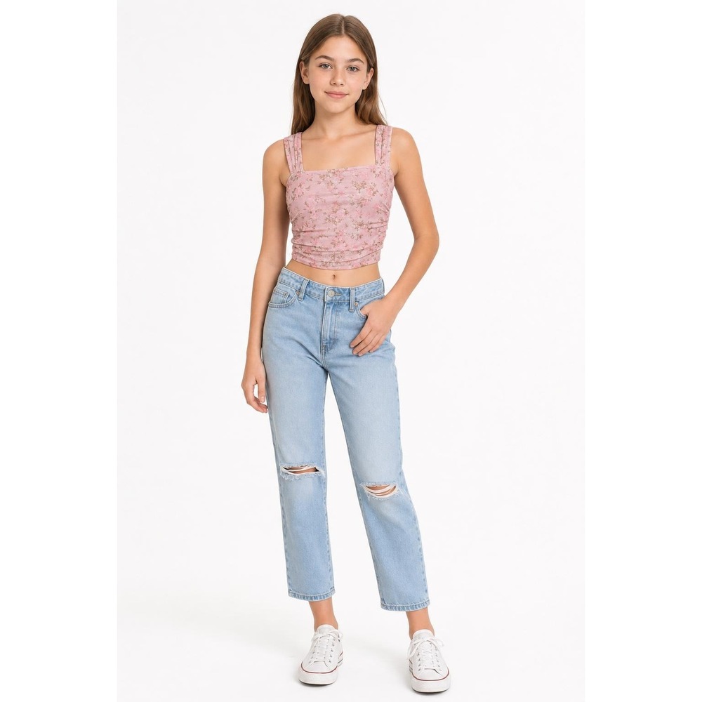 Floral Mesh Crop Top Girls 14 Pink Teen Coquette Fairy Festival Cottagecore Cami